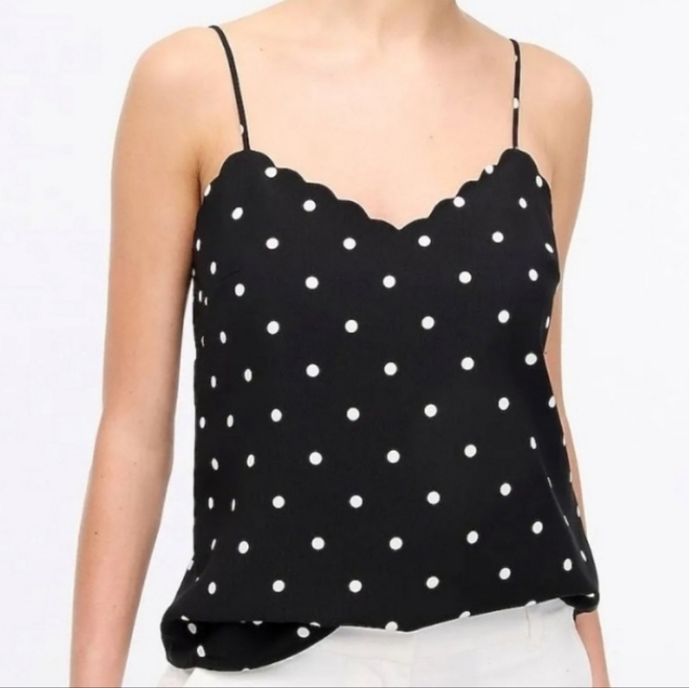 J. Crew Black Polka Dot Scallop-Edge Silk Cami